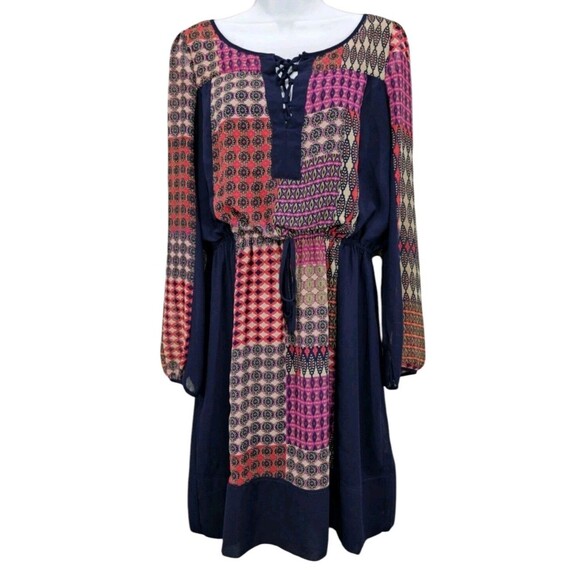 Anthropologie Dresses & Skirts - Maeve Anthropologie Patchwork Dress Blouson Lace-Up Chiffon Boho Peasant Women M